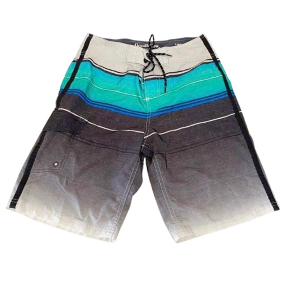 GOODFELLOW & CO Mens Ombre Stripe Board Shorts Swim Trunks Blue Grey Size 30